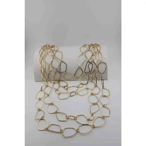 French Connections 5 Layered Multi Chain Long Gold Tone Necklace 37" - Picture 1 of 6